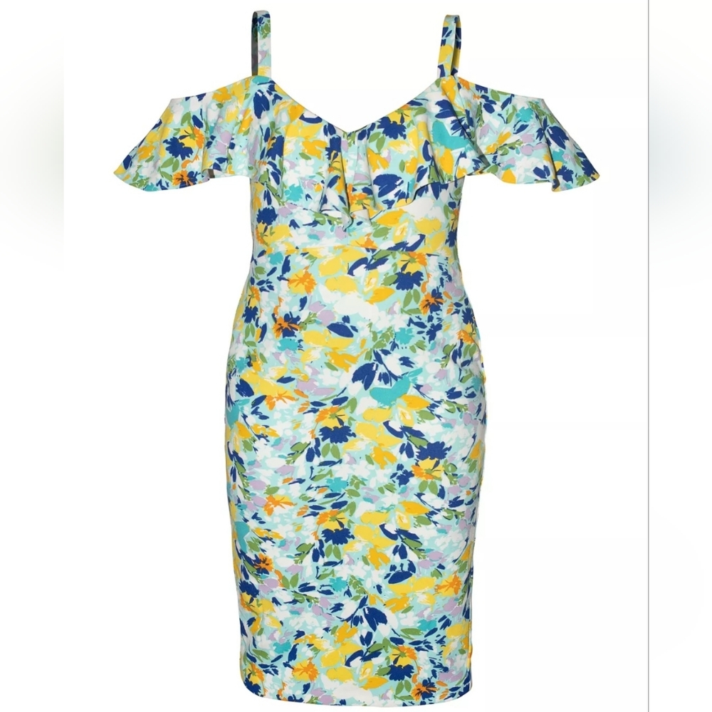 Rachel Roy Plus Size Marcella Floral Print Cold Shoulder Dress